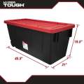 50 Gallon Snap Lid Wheeled Plastic Storage Tote, Black Base/Red Lid, Set of 2. 