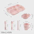 6Pcs/Set Baby Feeding Dining Plate Bowl Spoon Fork Cup Chopsticks Baby Eating Tableware Stuff Cartoon Panda Wheat Straw Kids Dishes Plate.