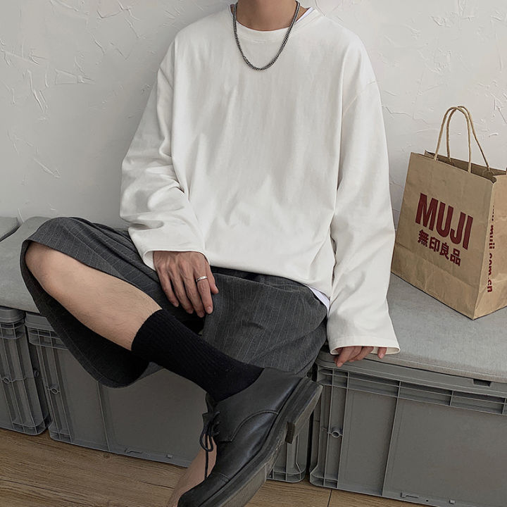 Privathinker%20100%25%20Cotton%20Men%20Solid%20Color%20T-shirts%20Long%20Sleeve%20Drop%20Shoulder%20Baggy%20Tops%20Korean%20Style%20Streetwear%20Male%20Tee%20Shirts%20KEEMEEUYZO%20-%20Image%204