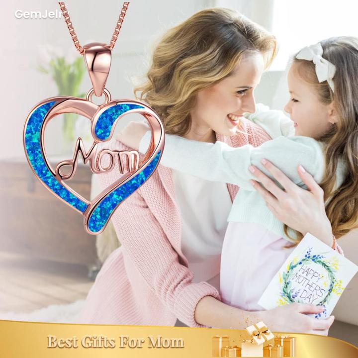 Mom from Daughter Son, I Love You Mom Necklace Heart Pendant Jewelry with Box Birthday Mothers Day Gifts for Women Mothers Necklace Gifts for
