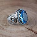 Turkish Handmade Vintage Ring for Men Blue Stone Seal Islamic Muslim Jewelry Ring.