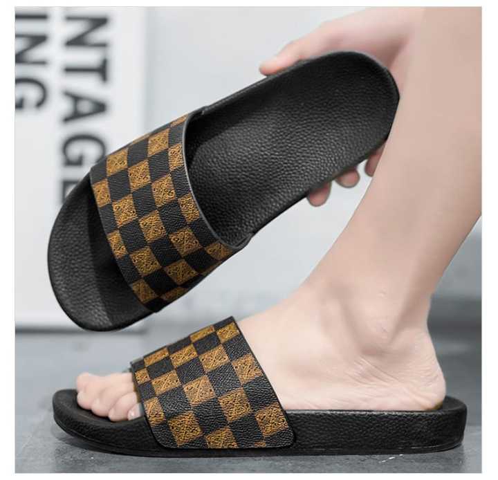Indispensable-Quality And Durability-Stylish Black And Chocolate Color CHESS Slide Slipper Sandal For Men S30