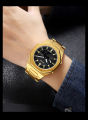 SKMEI 1816 Golden Stainless Steel Dual Time Watch For Men - Black & Golden (Black). 