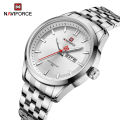 NAVIFORCE 9203 Business mens watches stainless steel strap with Day Quartz Wristwatches-Silver.