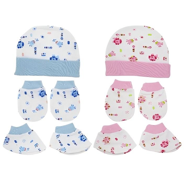 Newborn Baby 5-in-1 High-Quality Cotton Set: Mitten, Hat, Gloves, and Shoe (0–6 Months)—Multicolor