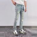 Fashion Men's Ripped Jeans Casual Stretch Denim Pants High Street Slim Fit Light Blue Hip Hop Jeans Streetwear Man's Trousers.