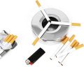 Small Round Stainless Stell Ashtray With Wind Proof Lid- 1 ps [9.2cm/3.8cm]. 