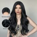 GEMMA Black Long Wavy Synthetic Wig Natural Black Body Wave Wigs for Women Afro Cosplay Daily Hair Middle Part Heat Resistant. 
