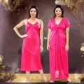 Sleep in Style with Women's Two Part Long Solid Pink Night Dress Set-Blush Pink. 