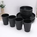 3pcs/set Eco-friendly Plastic Black Tableware Set Vertical Stripes Anti-fall Cutlery Set Plate/Bowl/Cup Party.