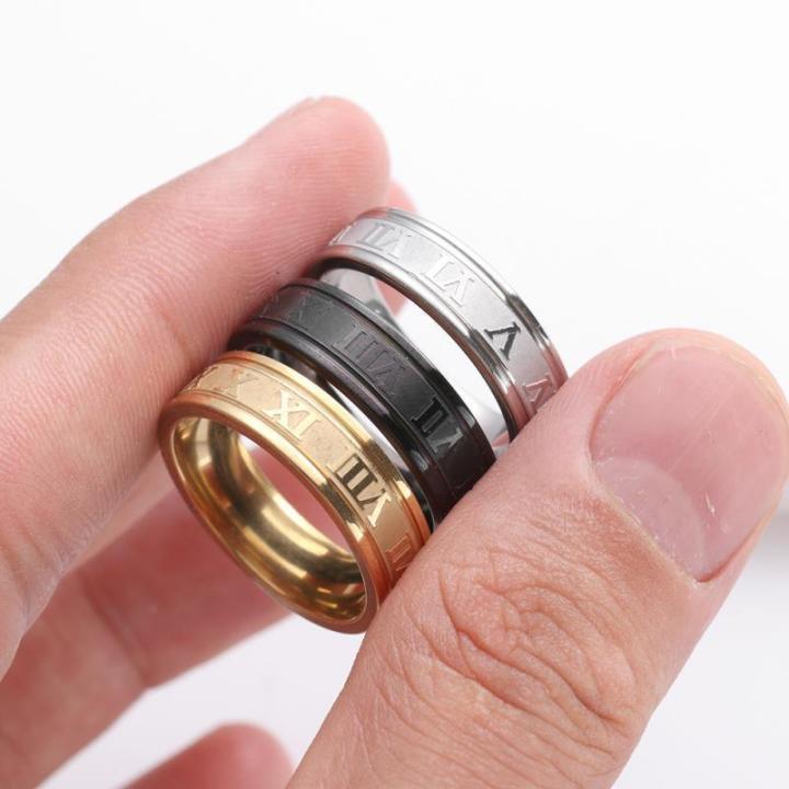 European and American cross-border titanium steel 6mm roman numeral ring fashion men's tide ring corroded stainless steel ring women