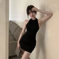 Pure Desire Style Hot Girl Dress Female Summer Black Halter Backless Dress2022New Tight Sheath Short Dress. 