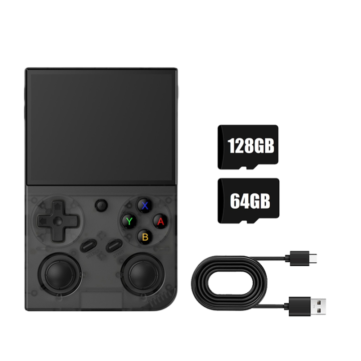 Console Rétro G350 – 128 Go, 10000+ Jeux, 30+ émulateurs, écran 3,5″ IPS OCA, WiFi, Double Manette 3D – Batterie 3200 MAh – Noir Translucide