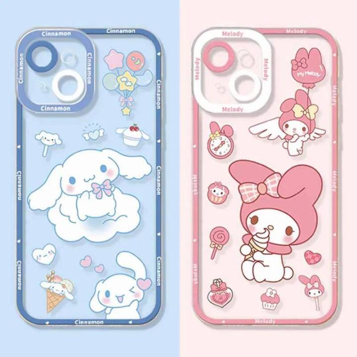 Cute Kuromi Cinnamoroll Melody For Samsung Galaxy Note 10 Lite A81 10 Plus 20 Ultra J4 J6 Plud J2 J7 Prime G530 M23 A72 A73 Cellphone Case Soft Cover Angel Eyes Crystal Square TPU Silicone Clear Lens Protection Shockproof