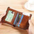 Men Wallet Genuine Leather Rfid Blocking Trifold Wallet Vintage Thin Short Multi Function ID Credit Card Holder Male Purse Money.