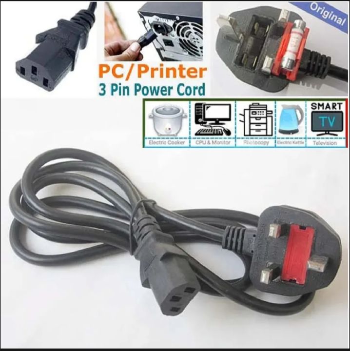 AC Power Cable EU 3 Pronged 2 pin Plug For Computer CPU Rice Cooker Photocopy, Projector, Adapter Power Cord