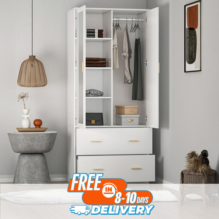 2 Door Almira with 2 Drawer | Cupboard Almirah | 2 Door Engineered Wooden Almirah by Furnisha Decor