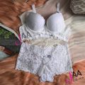 White Colour Soft Comfortable Net Pushup Foam Bra and Panty Set for Sexy Women Couple. 
