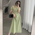 Lucyever Fashion Hollow Out Midi Dress for Women Korean Style High Waist Short Sleeve Dresses Woman Elegant Slim Fit Vestidos.