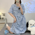 Pajamas Women's Summer Knitted Cotton Nightdress High-End Mid-Length Loose Large Size Korean Style Cute Dress Home Wear. 