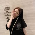 Internet Celebrity Sanskrit Cross Embroidered Short-SleeveTT-shirt HorseshoeinsFashion Couple Men and Women Top Cement Gray. 