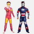 4-12Y Boy Iron Man Cosplay Costume Kids Superhero Mask Jumpsuit Set.