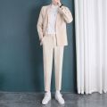 Light Gray Suit Suit Men's Spring and Autumn Trendy Loose Ruan Handsome Small Suit Jacket Suit Pants Three-Piece Suit.