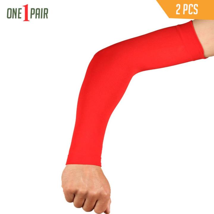 Men's and Women's Cotton Full Hand Arm Sleeves (Red , Free Size) Pack Of 1 Pair (RED COLOR)