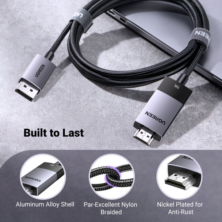 UGREEN%20DP%20to%20HDMI%202.1%208K%204KCable%2060Hz%20240Hz%20Display%20Port%20Zinc%20Alloy%20Shell%20with%20Braided%20Mesh%20Black%20%20for%20Monitor%20HDTV%20Projector%20Laptop%20Desktop%20Computer%20Graphics%20Card%EF%BC%8CDell,%20Lenovo,%20HP(DP%20input%20and%20HDMI%20output)%20-%20Image%2010