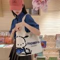 Sanrio Pochacco Women Bag Kawaii Shoulder Bags Casual Large Capacity Shopper Canvas Fashion Harajuku Zipper Handbag Tote Bag.