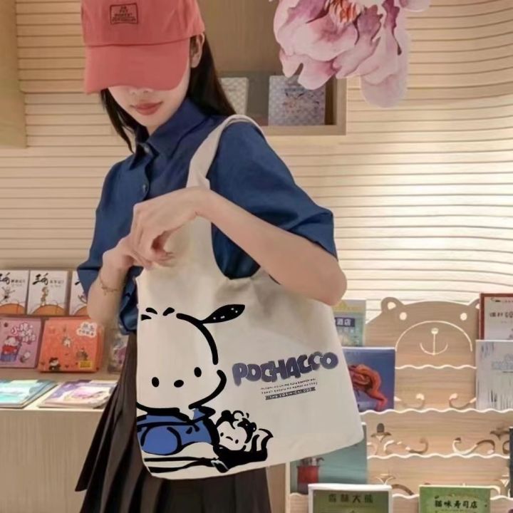 Sanrio%20Pochacco%20Women%20Bag%20Kawaii%20Shoulder%20Bags%20Casual%20Large%20Capacity%20Shopper%20Canvas%20Fashion%20Harajuku%20Zipper%20Handbag%20Tote%20Bag%20-%20Image%204