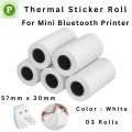 3 Rolls, Size: 57mm X 30mm, Self-Adhesive Inkless Waterproof White Color Thermal Sticker Paper Roll  - Perfect For Mini Printer, Portable Printer, Printer Mini, Label Printer, Model C9, PT 210, 230,X5, X6,C22 Etc.. 