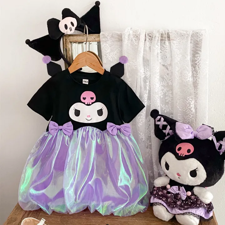 Cartoon%20Kuromi%20Sparkling%20Mesh%20Flower%20Bud%202024%20Summer%20Korean%20Edition%20Girl's%20Fashionable%20Short%20sleeved%20Women's%20Treasure%20Dress%20-%20Image%204