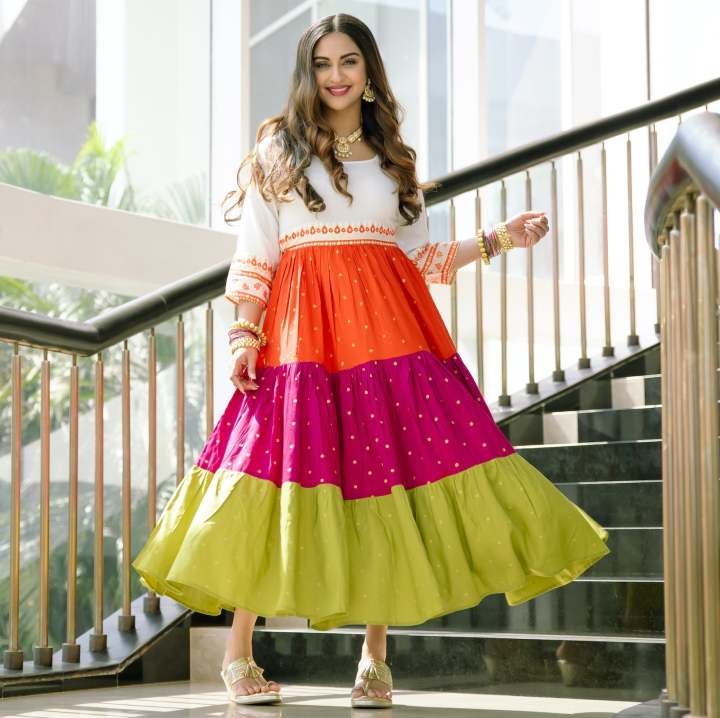Off%20White%20Multicoloured%20Tiered%20Dress%20with%20Polka%20Prints%20&%20Gota%20Details%20k-183%20-%20Image%202
