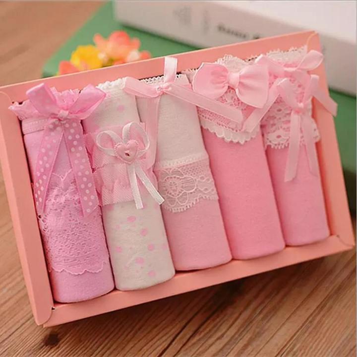 5Pcs/Lot Lace Women's Underwear Cotton Briefs Panties Girls Seamless Cute Lingeries Underpants For Woman Shorts Pink Color