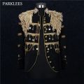 Mens Gold Tassels Court Prince Stylish Suit Jacket Brand Stand Collar Slim Fit Steampunk Gothic Vintage Uniform Costume Homme. 