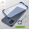 For Samsung Galaxy A51 Case Cover Ultra-thin frameless Ring Design transparent matte Back cover - Black & Blue.