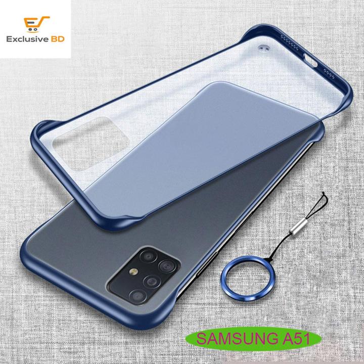 For Samsung Galaxy A51 Case Cover Ultra-thin frameless Ring Design transparent matte Back cover - Black & Blue