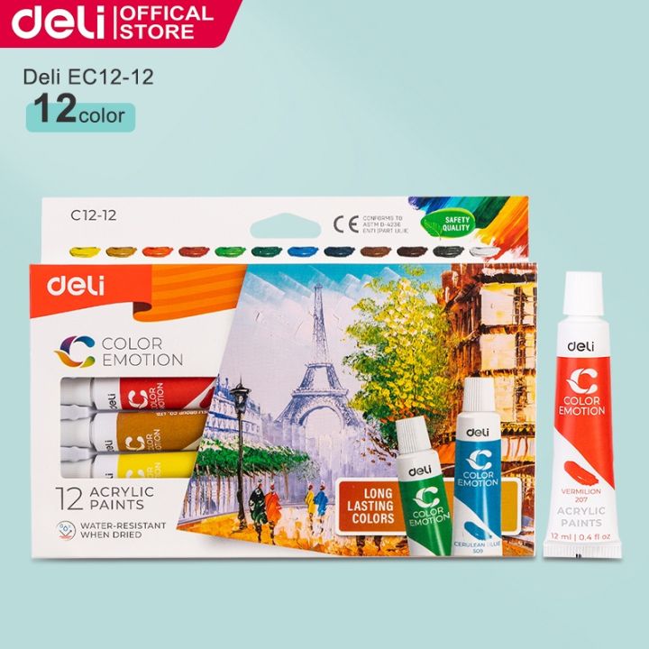 Deli EC12-12 Acrylic Colour 12ml Tube 12 Colors ● High quality pigments