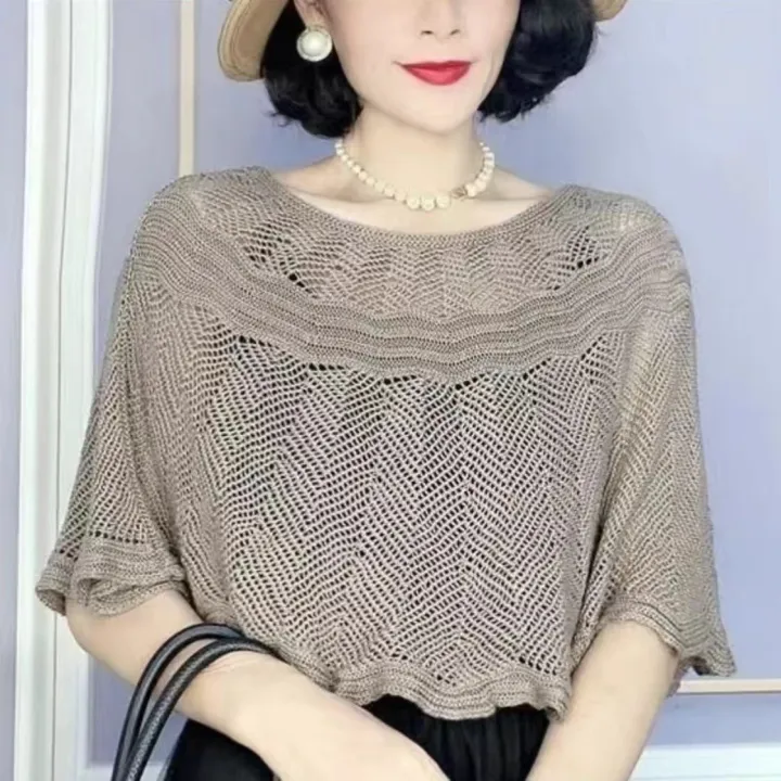Fashionable%20cut-out%20knit%20temperament%20solid%20color%20versatile%20air%20conditioning%20shawl%20women's%20summer%20thin%20sunscreen%20shoulder%20guard%20neck%20pullover%20cape%20-%20Image%202