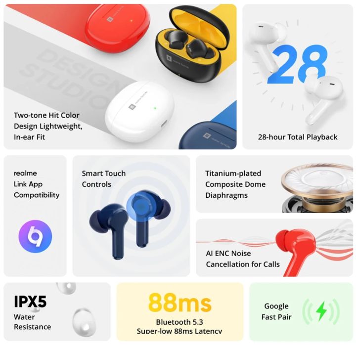 HOT%20Realme%20Buds%20T110%20T100%20TWS%20Earphone%20Bluetooth%205.3%20Niose%20Cancelling%20Wireless%20Headphone%2028%20Hour%20realme%2010%20IPX5%20Waterproof%20-%20Image%204