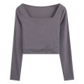 Early Autumn Hot Girl Square Collar Short Top for Women 2024 New Korean Style Fitted Bottoming Bottoming Shirt Long Sleeve T T-shirt Women's Fashion.