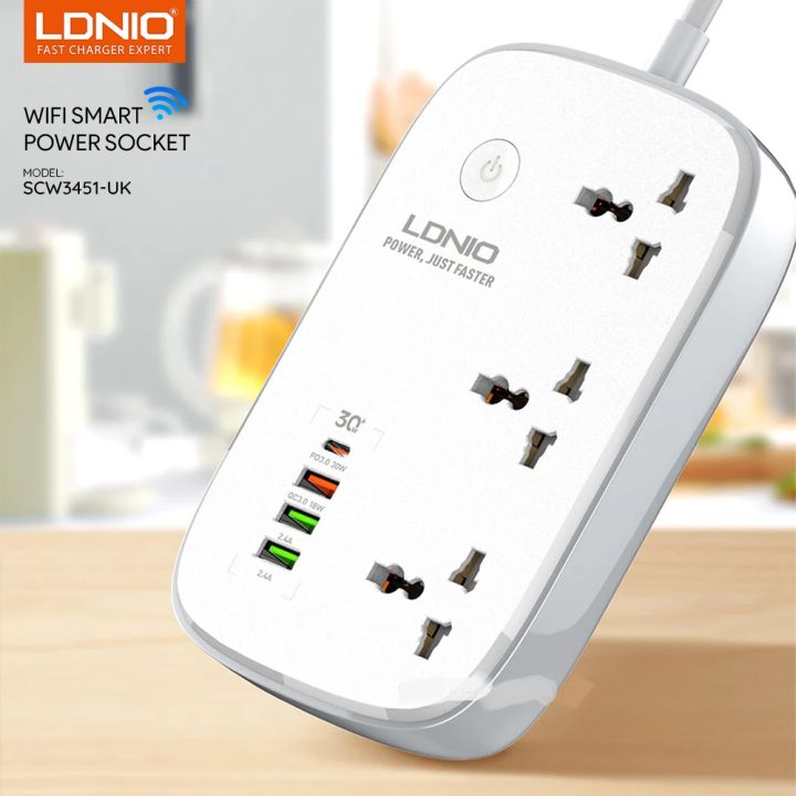 LDNIO SCW3451 UK WiFi Smart Power Strip 3 Universal Socket 3 USB-A and 1 USB-C Smart Life APP Remote Control