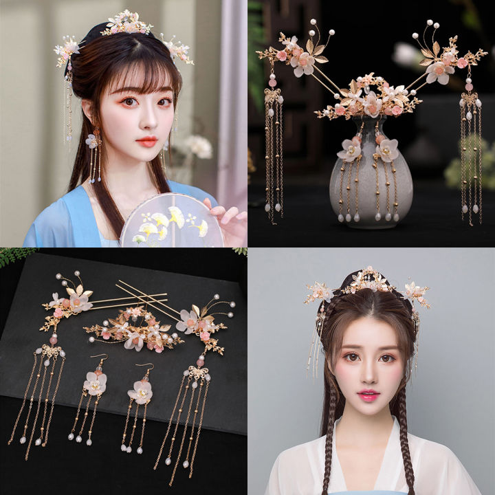Hair Clips Hair Jewelry Handmade Flower Chinese Long Hanfu Hair