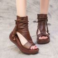 Women's Roman Shoes Summer Casual Stylish2022New High-Top Height Increasing Wedge Sandal Boots Soft Leather Platform Peep Toe Sandals.