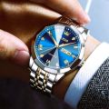 OLEVS 9931 Quartz Watch for Men Solid Stainless Steel Strap Rhombus Design Fashion Wristwatch Men's Waterproof Watch.
