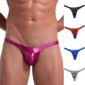 Men Oil Shiny Thong Leather Panties Like T-back Underwear Male Stretchy G-string Solid Mini Bikini Thong Bulge Pouch Pants.