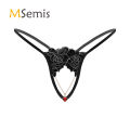 Mens Lingerie Crotchless T-back Underwear Rhinestone Metal Chain Pendant Embroidered Thongs Low Waist Sissy Briefs Underpants. 