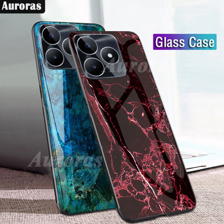 For Realme Note 50 Case Tempered Glass Protector Marble Hard Casing For 