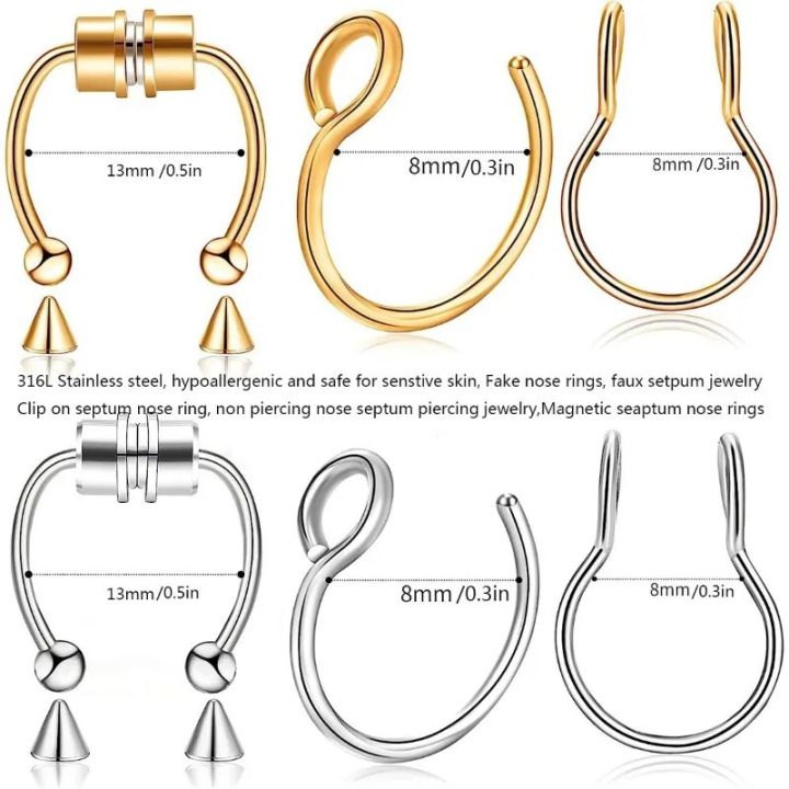 3Pcs%20Nose%20Ring%20Magnetic%20Septum%20Ring%20Nose%20Ring%20Hoop%20Stainless%20Steel%20Horseshoe%20Clip%20On%20Nose%20Ring%20No-Pierced%20Septum%20Ring%20-%20Image%202